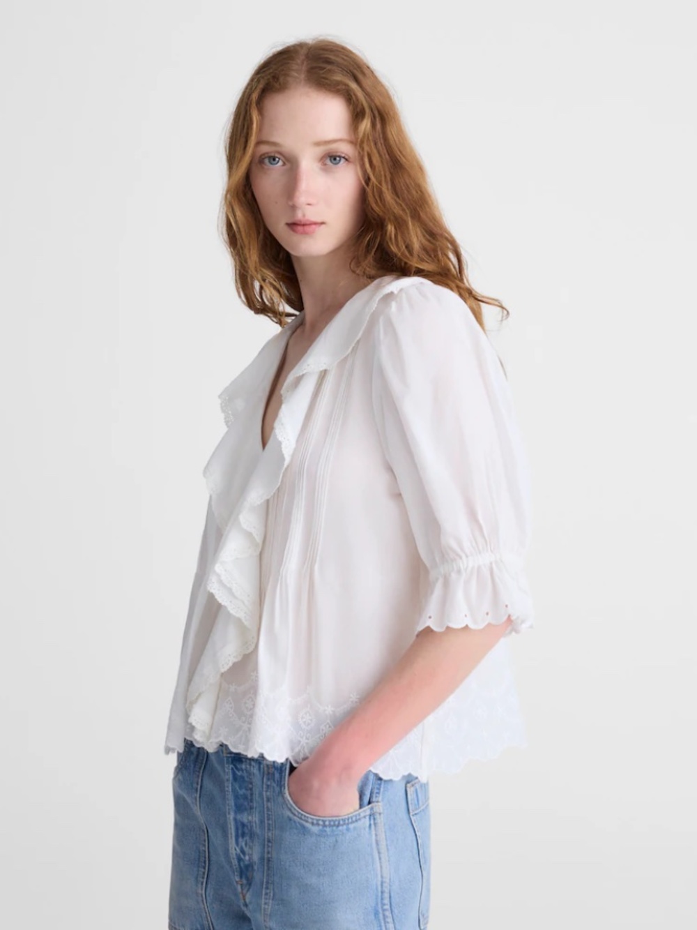 NWT Madewell Blaire Pintucked Ruffled Puff Sleeve Top
